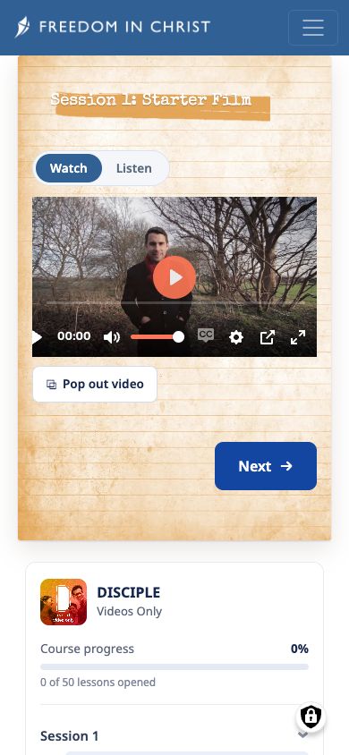 The same lesson on a phone, with the video first and the course outline below